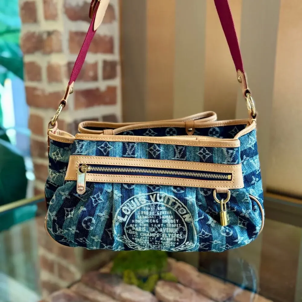 LOUIS VUITTON Blue Denim Monogram Cabas Raye GM